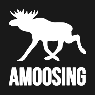 Amoosing Walking White On Black Moose Silly Pun T-Shirt