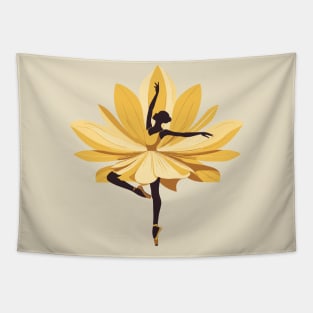 Ballet dancer in a beautiful yellow dress and a lotus pose. Vector illustration of a ballerina, ballet performer Tapestry