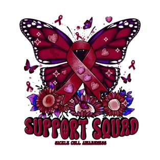 Sickle Cell Awareness - Support Squad butterfly sunflower T-Shirt