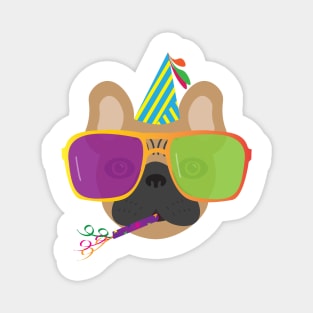 Party French Bulldog With Party hat and Colorful Sunglasses Magnet