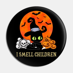 Black Cat Halloween, I Smell Children Pin