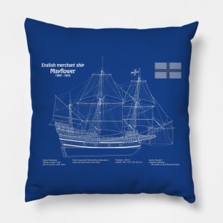 Mayflower plans. America 17th century Pilgrims ship - ADpng Pillow