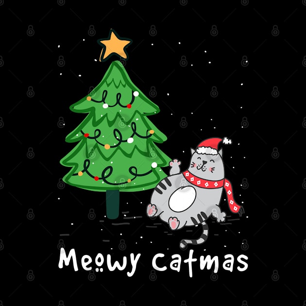 Meowy Catmas Cat Christmas Tree Xmas Girls Boys Funny Santa by dounjdesigner