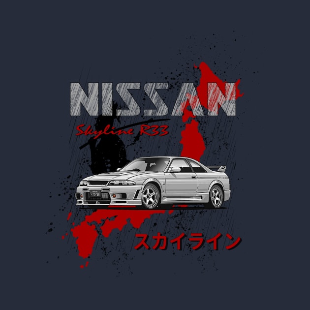 Nissan Skyline R33 GTR with samurai and Japan map JDM Car by T-JD