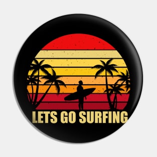 Logo with sunset and surfboard Pin