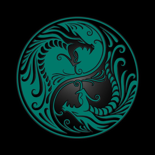 Teal Blue and Black Yin Yang Dragons by jeffbartels