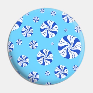 Chilly Blue Round Peppermint Holiday Pattern Pin