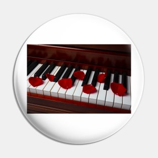 Red Rose Petals On Piano Keys Pin