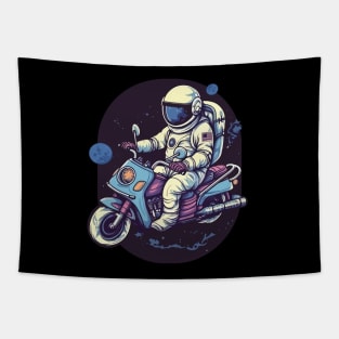 Astronaut Riding A Motorbike In Space Tapestry