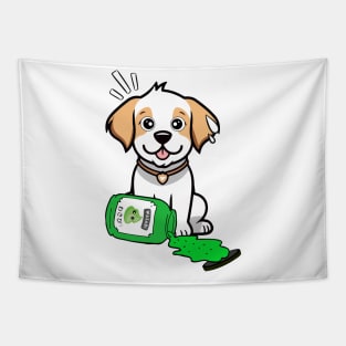 Funny happy Dog Spilled Wasabi Sauce Tapestry