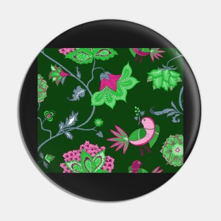 Exotic chintz with bird - green/pink Pin