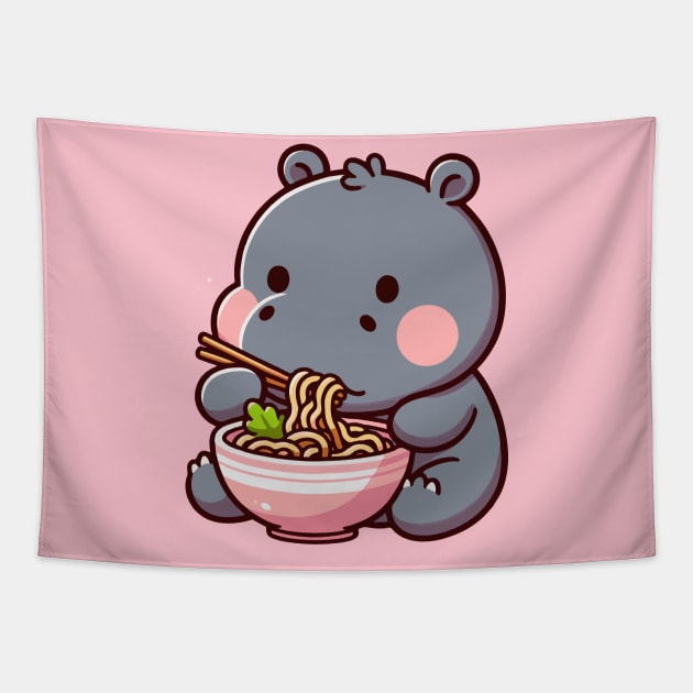 Cute hippo eat Ramen Tapestry by fikriamrullah