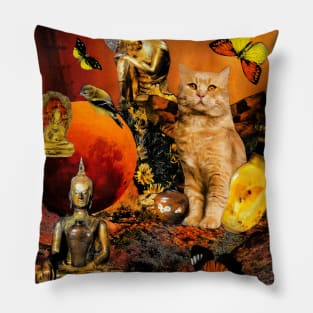 Orange Cat Peaceful Buddha Sunset Heaven Pillow