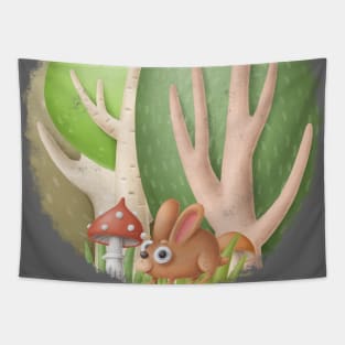 Cute rabbit in forest. Tapestry