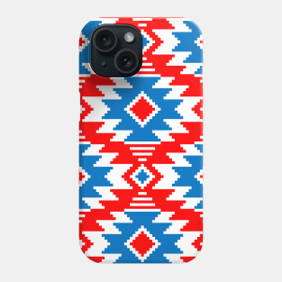 Tribal Aztec Native Ornament - White Medium Cyan Blue Red - Ethnic Amulet Boho Pattern Phone Case