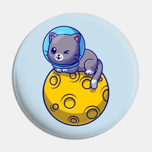 Cute Astronaut Cat Sitting On Moon Cartoon Pin