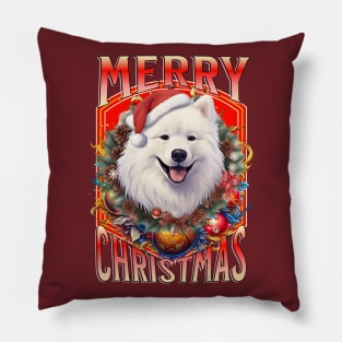 Merry Christmas cute Samoyed dog in Santa hat Pillow