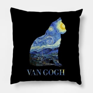 Starry Night Cat - Collage made from Vincent Van Gogh painting Pillow