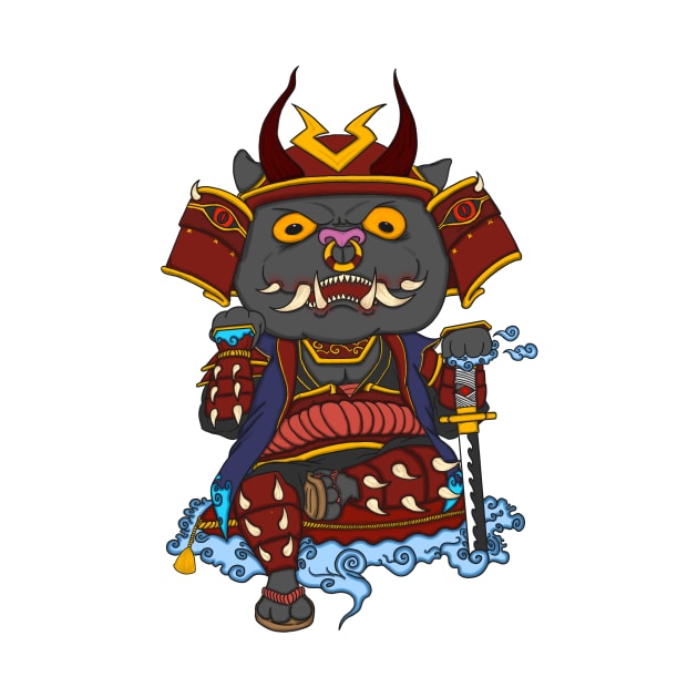 Oni samurai cat Devil cat blue on the cloud by NARO DESIGN