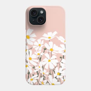 Les Fleurs de Paris - White Cosmos Flowers on Pink Phone Case