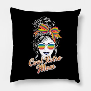 Cool Retro Mom Hair Bun Colorful Design Pillow