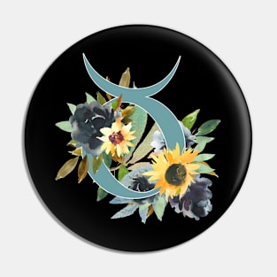 Taurus Horoscope Zodiac Blue Sunflower Design Pin