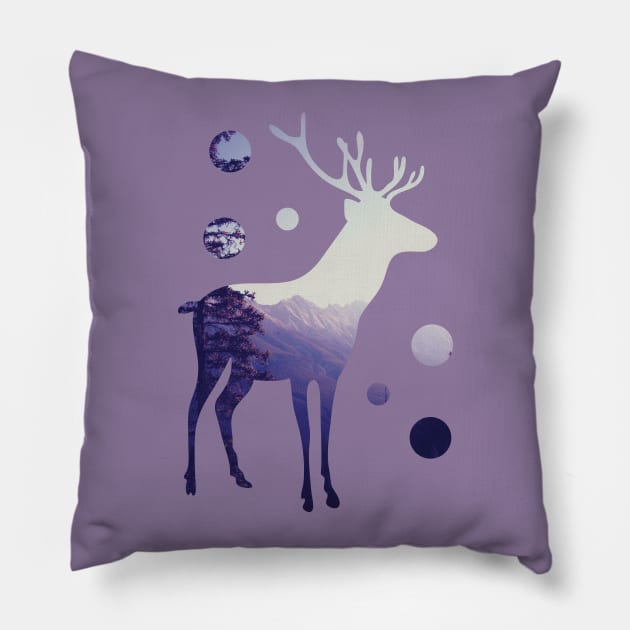 Deer with Mountains and Dots Pillow by SarahMurphy