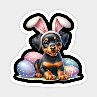 Puppy Doberman Pinscher Bunny Ears Easter Eggs Happy Easter Magnet