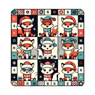 Christmas foxes Chequerboard. T-Shirt