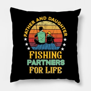 Father and Daughter: Fishing Partners for Life - Retro Pillow