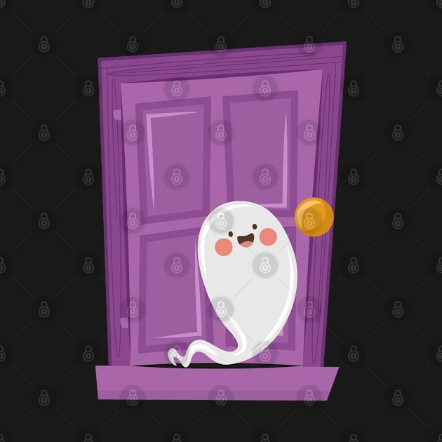 Halloween Ghost In front Door by holidaystore