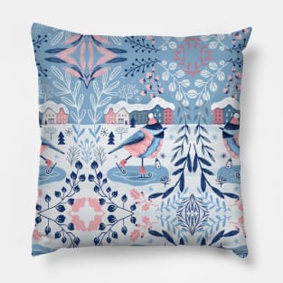 Winter Chickadee bird. Holiday design. Christmas time. Pillow