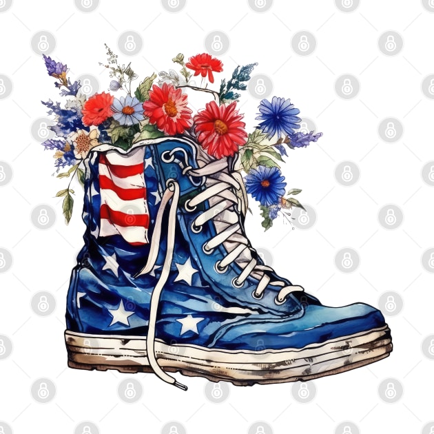 Patriot Shoe with Flowers by Chromatic Fusion Studio