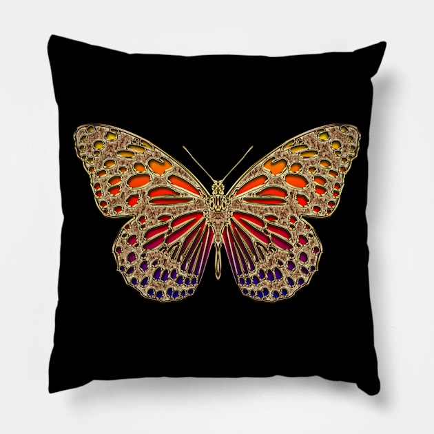 butterfly gold Pillow by KHMISSA ART