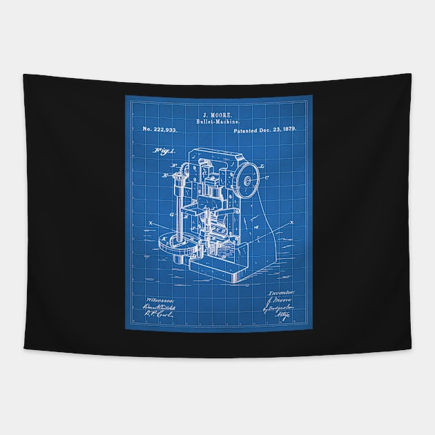 Bullet Machine Patent - Gun Enthusiast Firearms Shop Art - Blueprint Tapestry by patentpress