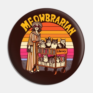 Meowbrarian Vintage 70s Style Cat Library Pin