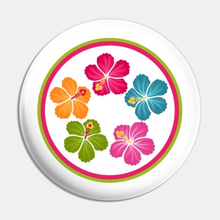 Hand Drawn Hibiscus Flower Wreath Emblem Pin