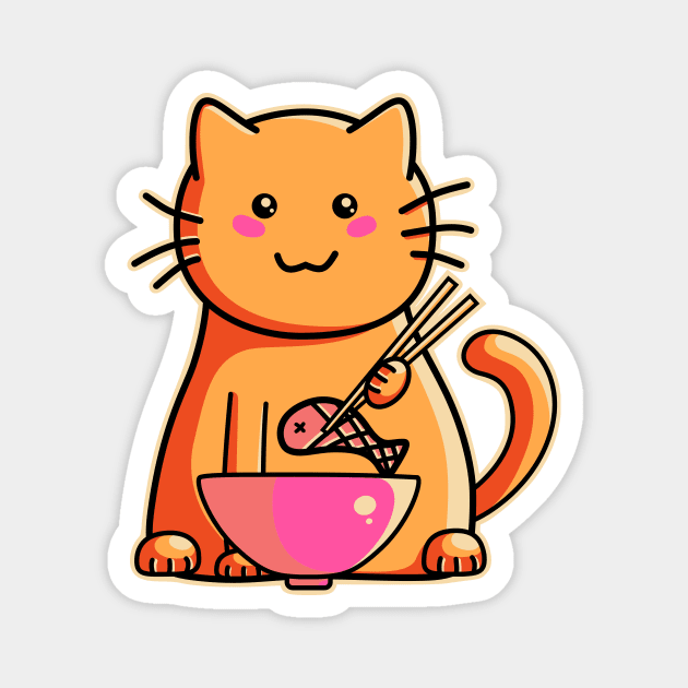 Cute cat eating fish with chopsticks Magnet by freeves