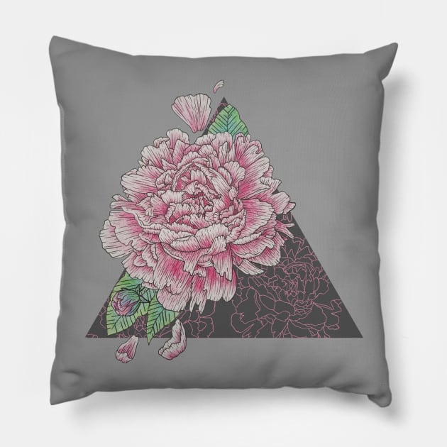 Pink Peony Floral Study, Illustrative Design Pillow by bblane