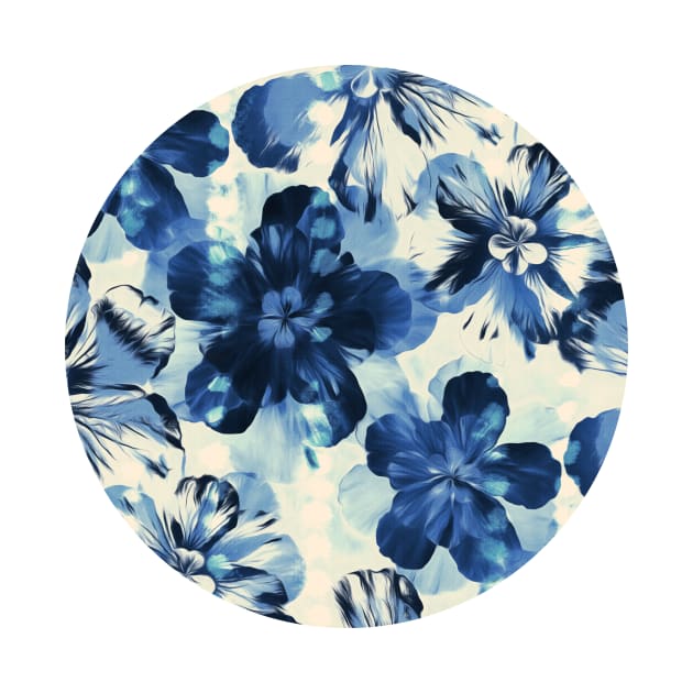 Shibori Inspired Oversized Indigo Floral by micklyn