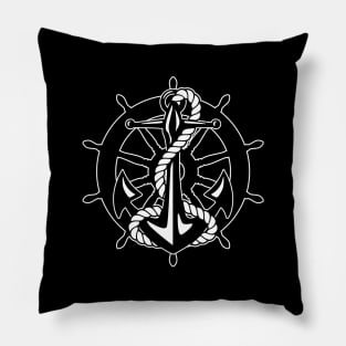 Old Sailing Ship Wheel With Anchor Pillow