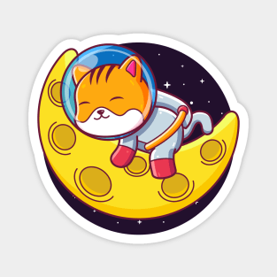 cat astronaut sleeping on the moon Magnet