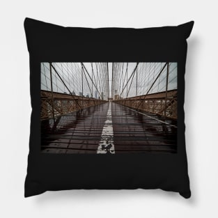 Rainy Day on the Brooklyn Bridge Brooklyn New York Cables Pillow