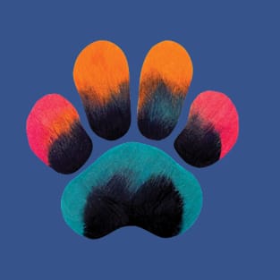 Colourful Paw Print Pet Pattern on Blue T-Shirt