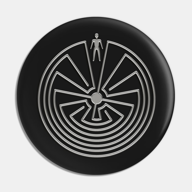 MAN IN THE MAZE - metal SILVER style Symbol Pin by EDDArt