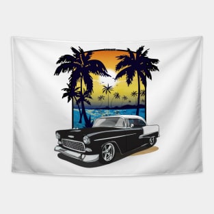 1955 Black Chevy Bel Air Beach Print Tapestry