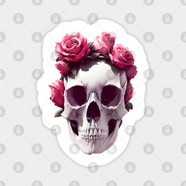 Skull with a crown of roses Magnet by Meista