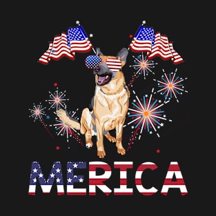 Merica German Shepherd Usa American Flag Independence T-Shirt