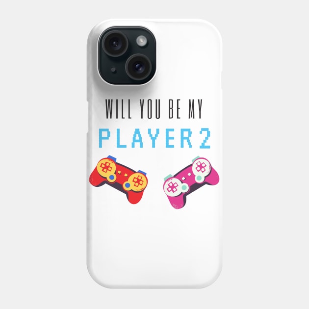 will you be my player 2 - black text Phone Case by Petites Choses