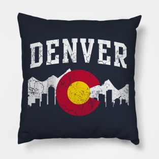 Denver Colorado Flag Skyline Pillow